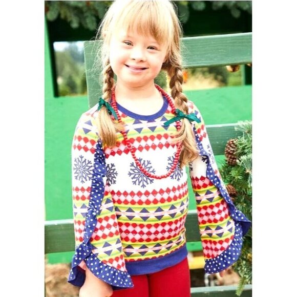 NWT Matilda Jane Girls Moments with you Falling Snow Holiday Ruffle Sweater 12 - Picture 2 of 9